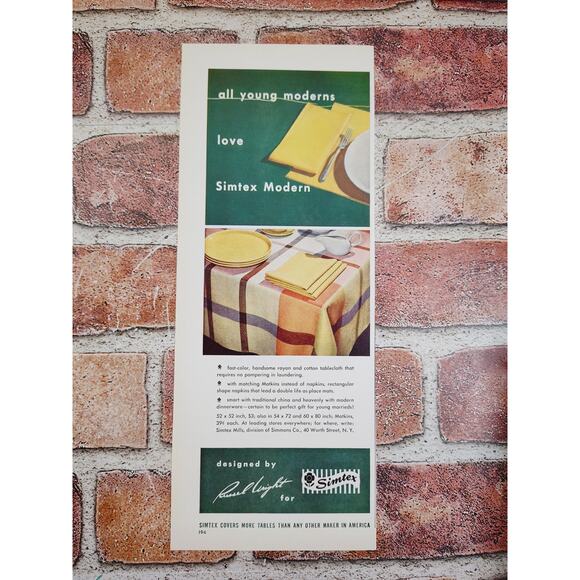 1950‎ All Young Moderns Love Simtex Modern Tablecloths Napkins Vtg Print Ad - Picture 1 of 6